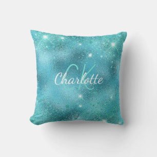 Coussin Monographie de parties scintillant bleu turquoise