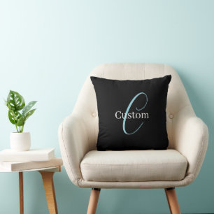 Coussin Monographie de script cursive modifiable noir bleu