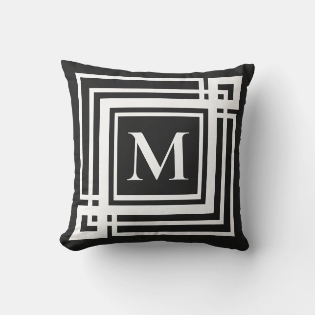 Coussin Monographie encadrée classique noir blanc grec (Recto)