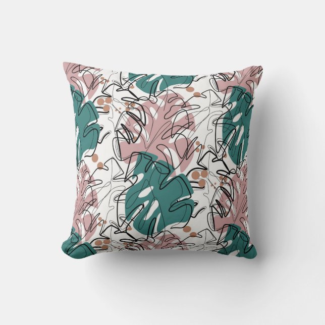 Coussin Monoline monstera feuilles avec taches de couleur (Recto)