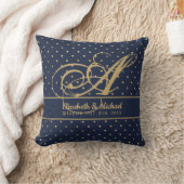 Coussin Monorgam Navy Blue Gold Polkadot Newlywes Mariage (Couverture)