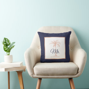 Coussin Monsieur élégant mariage arbre palmier bleu marine