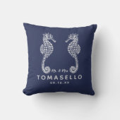 Coussin Monsieur et Madame Hippocampe Marin Rayure Bleue (Recto)