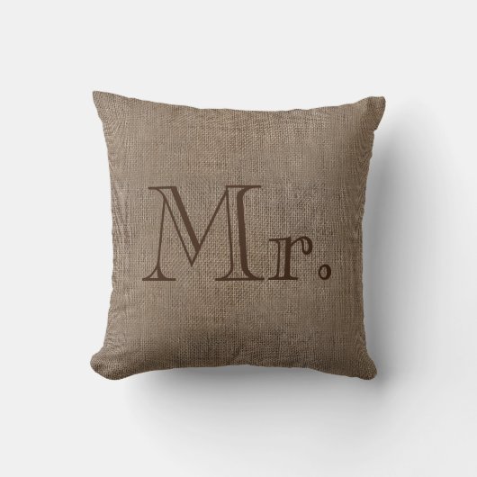 Coussin Monsieur M. Burlap-Look Mariage rustique garde son (Recto)