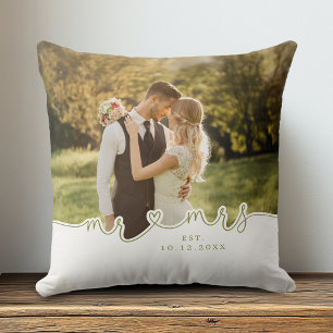 Coussin Monsieur Madame Écriture Cœur Photo Mariage Oreill