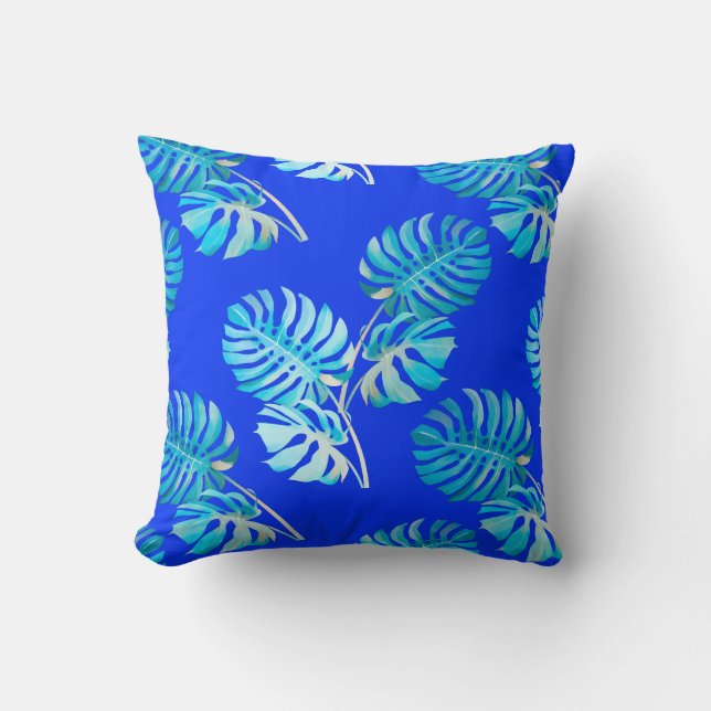 Coussin Monstera Brise Bleu Cobalt (Recto)