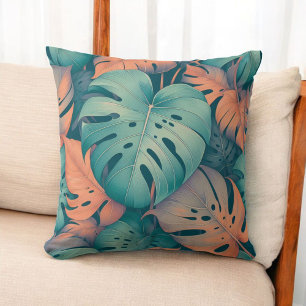 Coussin Monstera Fleurs tropicales Boho Aquarelle Botanica