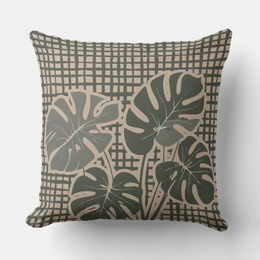 Coussin Monstera Moss Green Premium Throw Pillow (Recto)