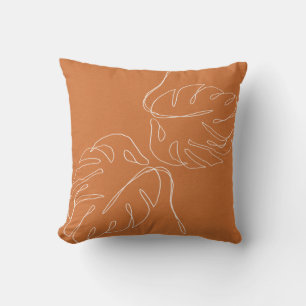 Coussin Monstera Palm Terra Cotta Brun Abstrait