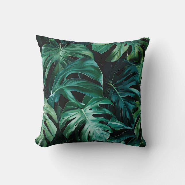 Coussin Monstère de jungle profonde feuille flore exotique (Recto)
