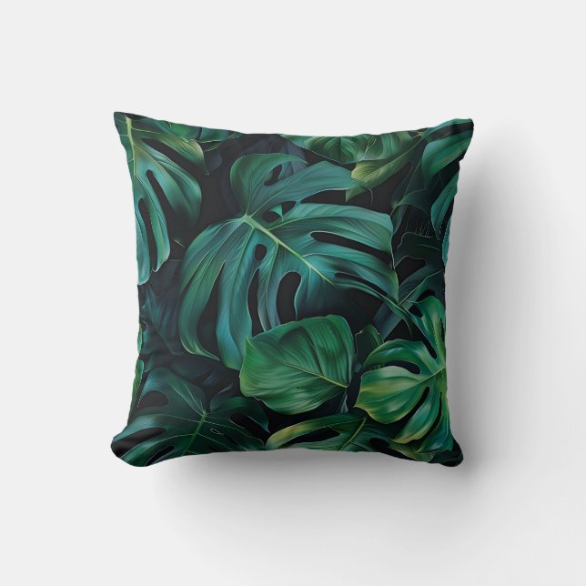 Coussin Monstère de jungle profonde feuille flore exotique (Recto)