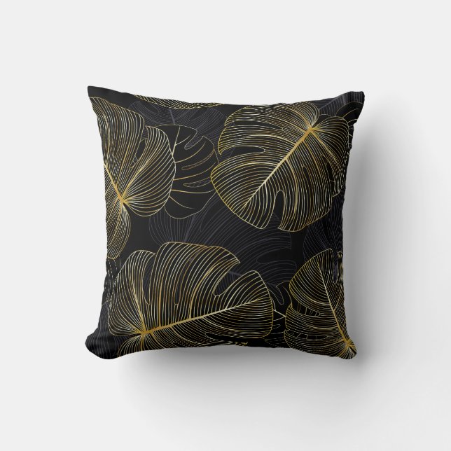Coussin Monstère dorée feuille, romantique sans couture fl (Recto)