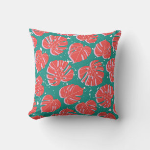 Coussin Monstère rouge : motif tropical vert
