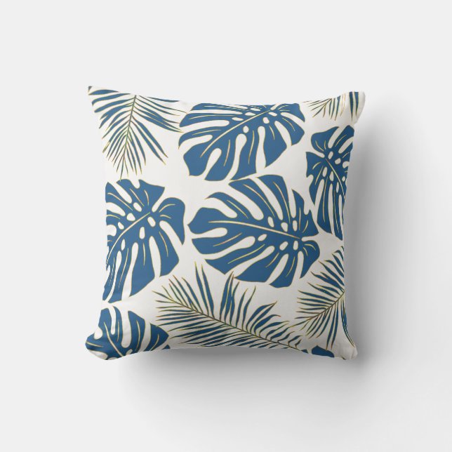Coussin Monstère tropicale bleu classique feuille motif (Recto)