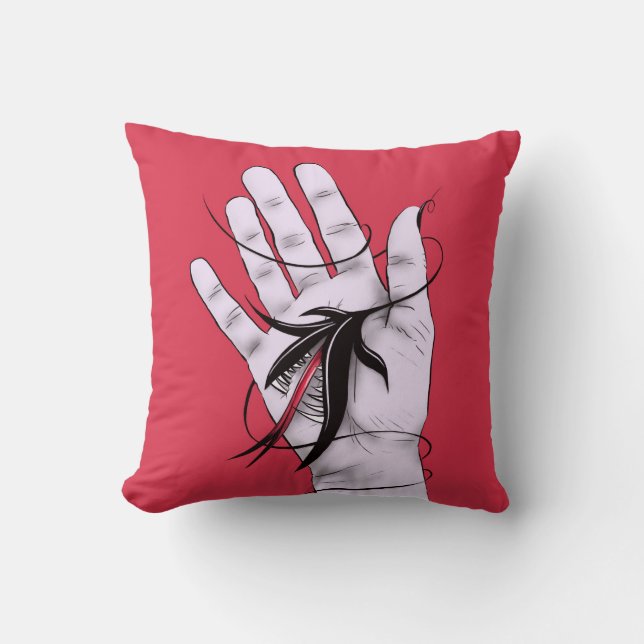Coussin Monstre acéré de fleur de main gothique étrange (Recto)