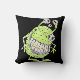 Coussin monstre alien vert à 4 yeux