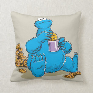 Coussin Monstre des cookies vintage mangeant des cookies
