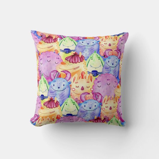 Coussin Monstres à l'aquarelle mignons (Recto)