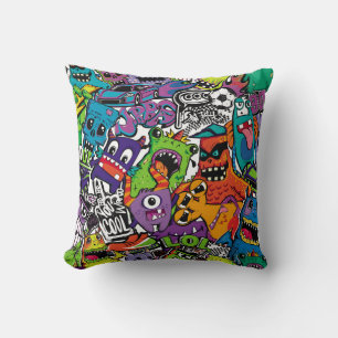 Coussin Monstres de bandes dessinées Abstraits sans soudur