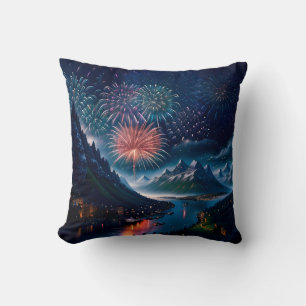 Coussin Mont Crépuscule avec Feu d'Artifice