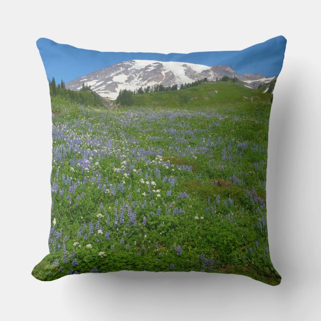 Coussin Mont Rainier avec des lupins violets (Recto)