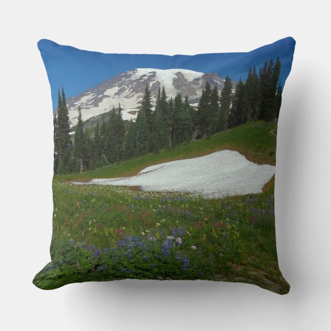 Coussin Mont Rainier, Fleurs sauvages et neige (Recto)