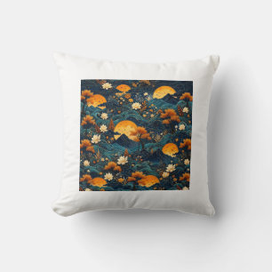 Coussin Montagne de Lune Dorée Motif Floral de Lotus sous