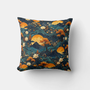 Coussin Montagne de Lune Dorée Motif Floral de Lotus sous 