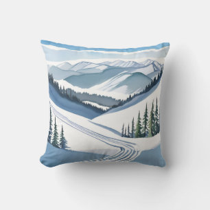 Coussin Montagne de ski aquarelle