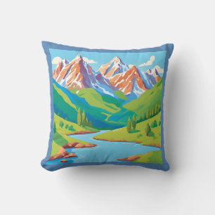 Coussin Montagnes avec ruisseau