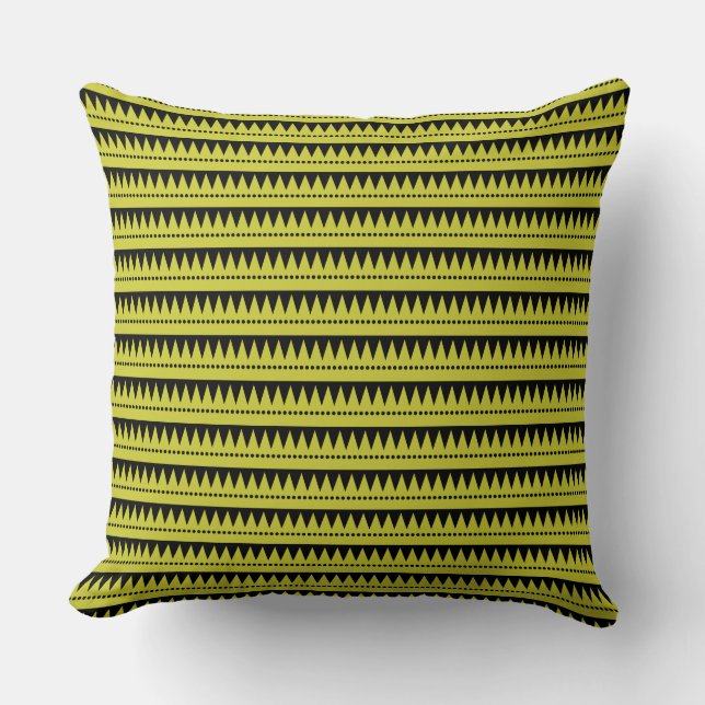 Coussin Montagnes Aztèques - Banana Jaune sur Noir (Recto)