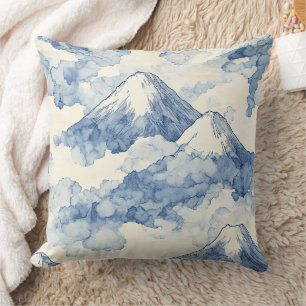 Coussin Montagnes enneigées bleu blanc équilibrées