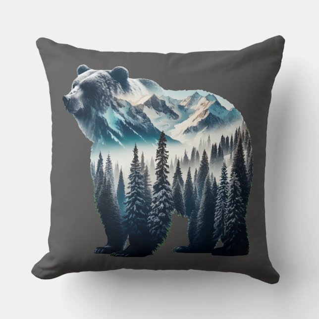 Coussin Montagnes et forêts de grizzlis (Recto)