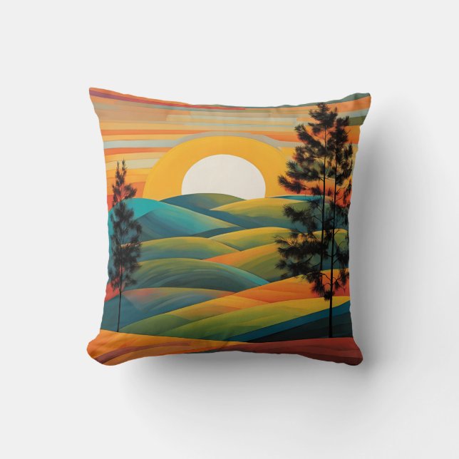 Coussin Montagnes Hills Trees Sunset Sunrise (Recto)
