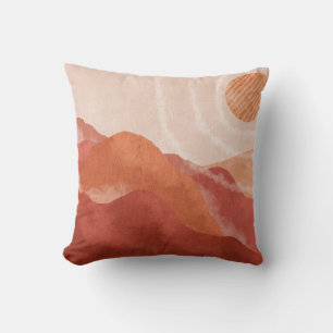 Coussin Monts Boho en terre cuite, affiche abstraite.