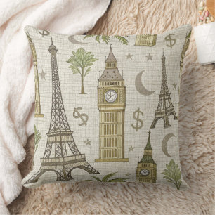 Coussin Monuments du Monde de Style Rétro pour Voyageurs