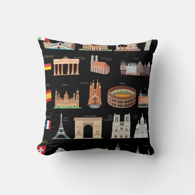 Coussin Monuments européens célèbres (Recto)