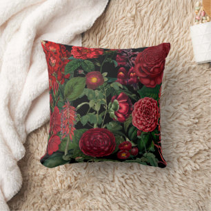 Coussin Moody Florals Noir & Bourgogne Vintage