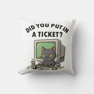 Coussin Moody helpdesk cat demande si vous avez mis un tic