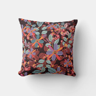 Coussin Moody Midnight Floral Folk Art Pattern Pillow