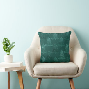 Coussin Moody Tree Motif   Noël Turquoise de minuit foncé
