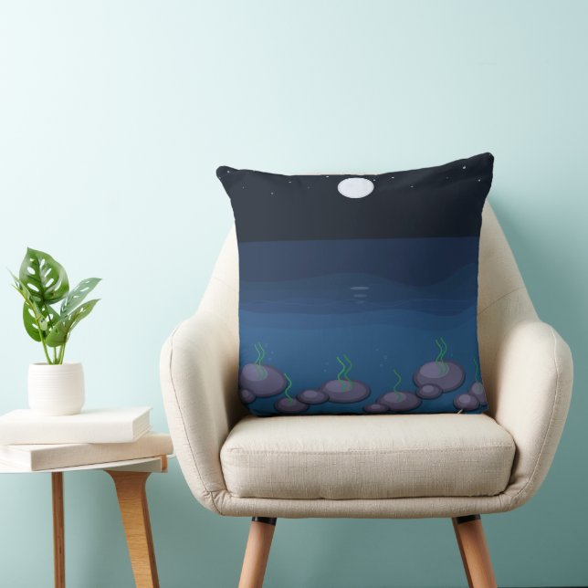 Coussin Moonlit Ocean Night Throw Pillow | Deep Blue Sea W (Chaise)