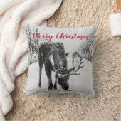 Coussin Moose En Hiver Sur La Route Des Neiges Noël (Couverture)
