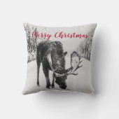 Coussin Moose En Hiver Sur La Route Des Neiges Noël (Verso)