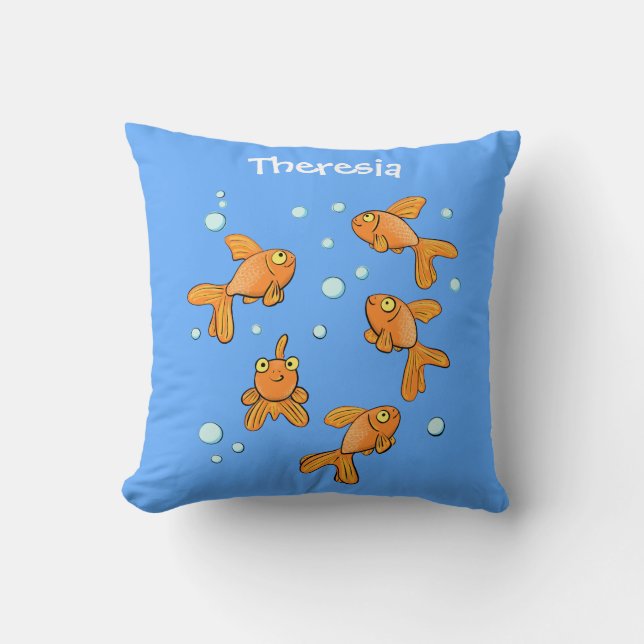 Coussin Morceau de poisson rouge orange mignon sur dessin  (Recto)