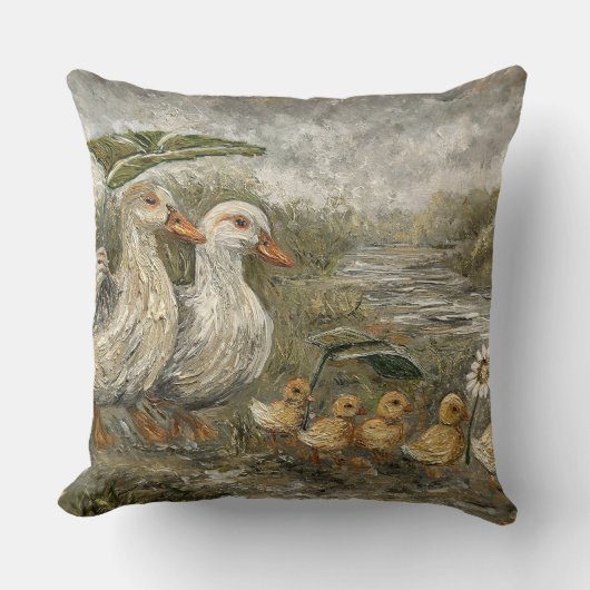 Coussin Morning Commute Whimsical Farmhouse Duck Rainy Day (Recto)