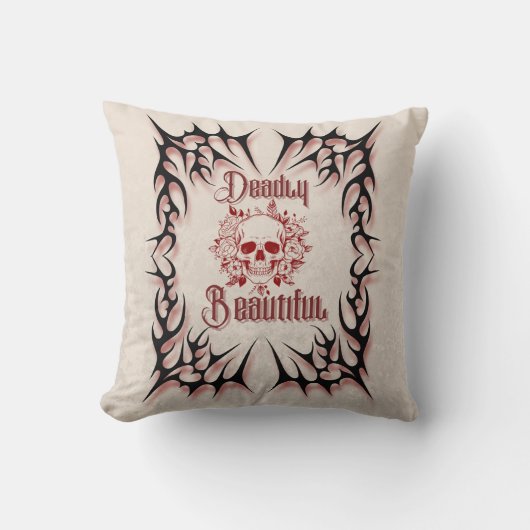 Coussin Mortel Beau - Gothique Crâne Floral (Recto)
