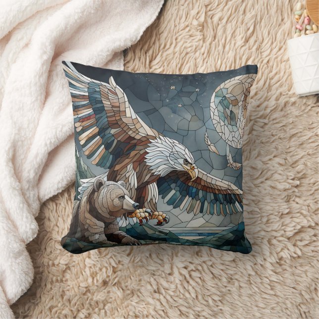 Coussin Mosaic Ai Art | Ours Brown et Pleine lune d'aigle (Couverture)