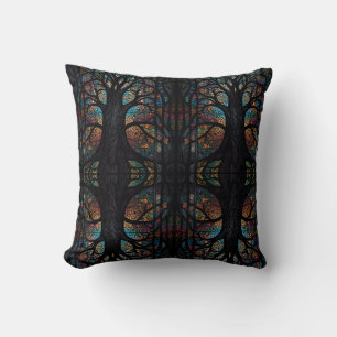 Coussin Mosaic Forêt Sombre Arbres Abstraits 