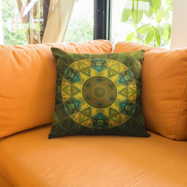 Coussin Mosaic Kaleidoscope Fleur Jaune et Vert (Créateur téléchargé)